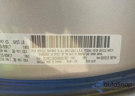 2017 Chrysler Pacifica Touring-L from USA, damaged, VIN 2C4RC1BG5HR691767